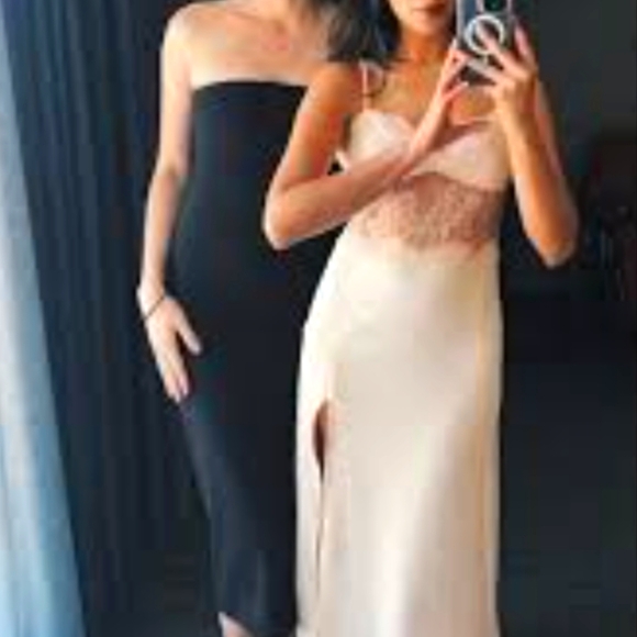 Open Edit Lace Cutout Midriff Midi Dress in Beige | Size L (NWT) - Picture 6 of 9